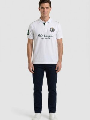 Polo bordado League blanco
